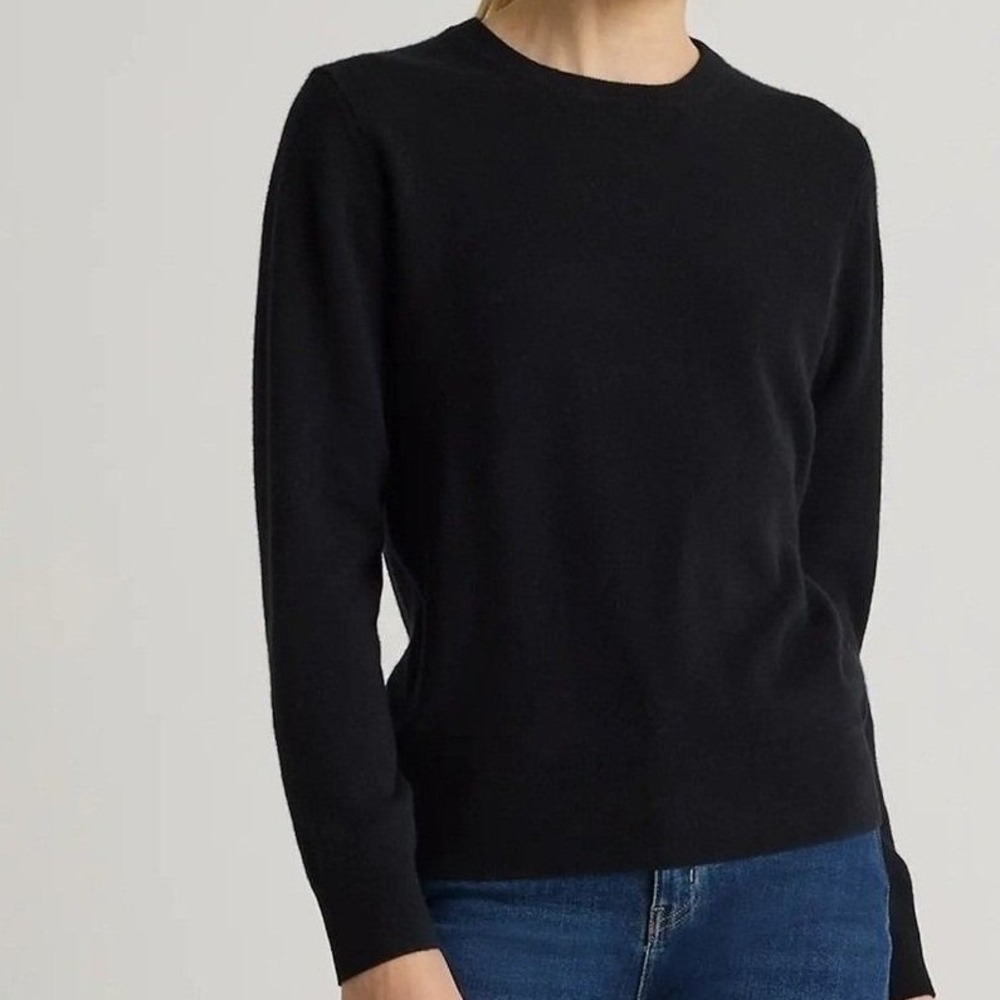 Quince Womens XS Mongolian Cashmere Crewneck Sweater Black Quiet Lux Prepp Slim